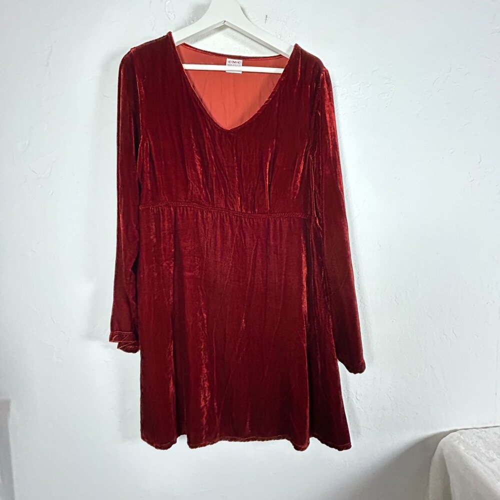 C.M.C Womens Red Velvet Long Sleeve Mini Dress Medium Silk Blend Casual USA Made
